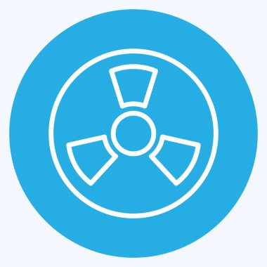 Yumuşak mavi arkaplanda izole edilmiş, trend mavi gözlü radyoaktif bölge simgesi