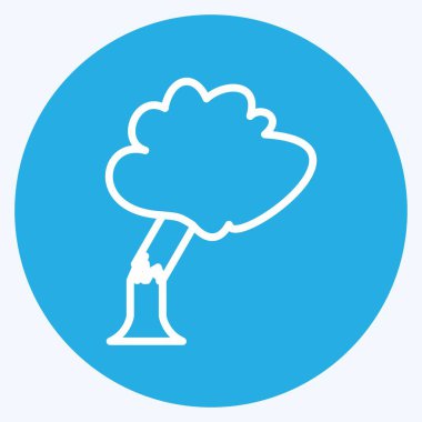 Yumuşak mavi arkaplanda izole edilmiş, modaya uygun mavi gözlü ağaç düşen simgesi