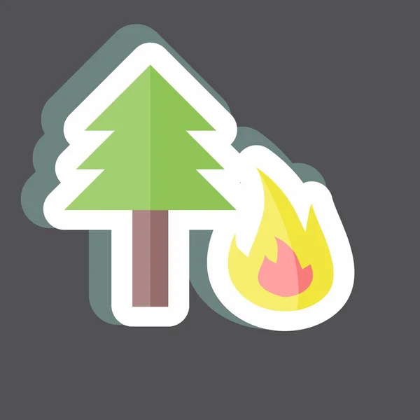 Forest Fire Sticker Trendy Geïsoleerd Zwarte Achtergrond — Stockvector