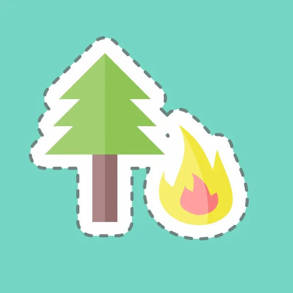 Forest Fire Sticker Trendy Line Cut Isolated Blue Background — Stock Vector