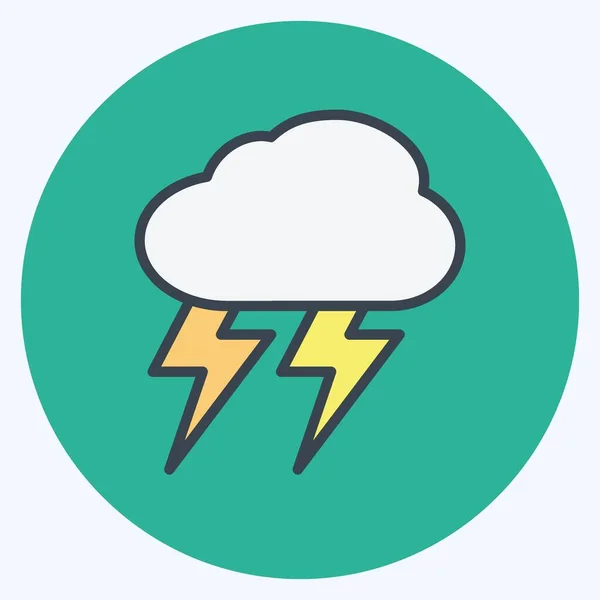 Thunderstorm Icon Trendy Color Mate Style Isolated Soft Blue Background — ストックベクタ