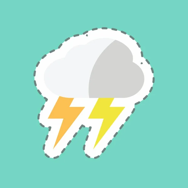 Thunderstorm Sticker Trendy Line Cut Isolated Blue Background — Stock Vector