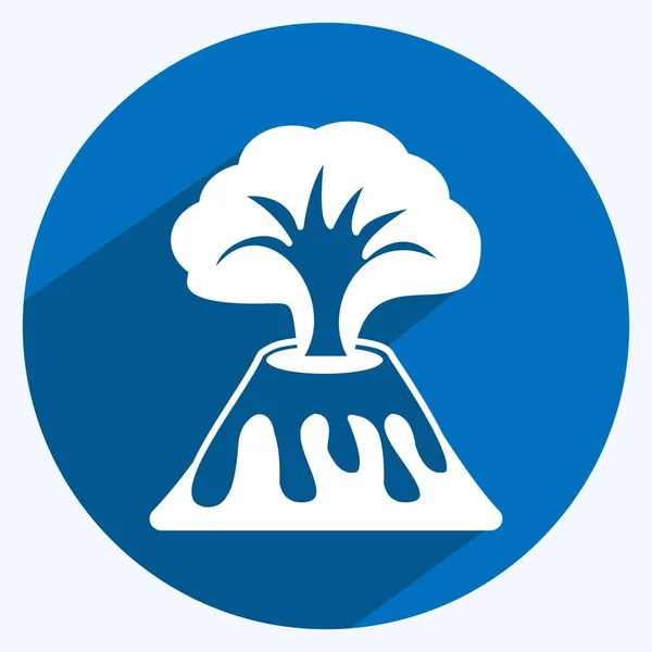 Vulkaan Erupting Icon Trendy Lange Schaduw Stijl Geïsoleerd Zachte Blauwe — Stockvector