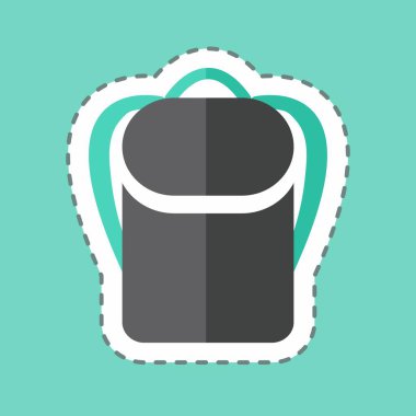 Moda satırında sırt çantası etiketi mavi arkaplanda izole edildi