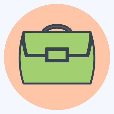 Yumuşak mavi arkaplanda izole edilmiş moda renk eşi biçiminde evrak çantası simgesi