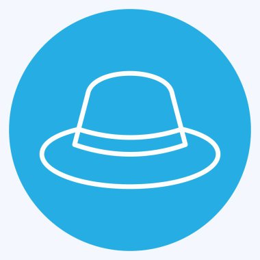 Yumuşak mavi arkaplanda izole edilmiş modaya uygun mavi gözler tarzındaki Şapka Simgesi