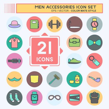 Erkek Aksesuarları Simgesi Yumuşak mavi arkaplanda izole edilmiş modaya uygun renk eş biçimi belirlendi