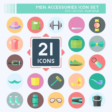 Erkek Aksesuarları Simgesi Yumuşak mavi arkaplanda izole edilmiş modaya uygun düz bir şekilde ayarlandı