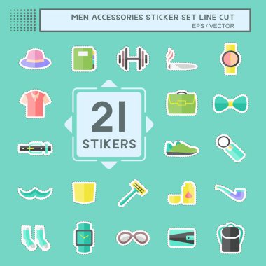 Erkek Aksesuarları Etiketleri Moda satırında belirlenen mavi arka planda izole edilmiş