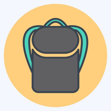 Yumuşak mavi arkaplanda izole edilmiş moda renk arkadaşı biçiminde sırt çantası simgesi