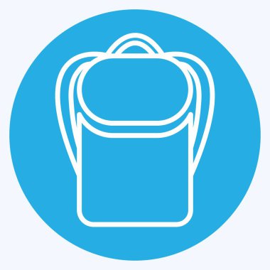 Yumuşak mavi arkaplanda izole edilmiş modaya uygun mavi gözler tarzında sırt çantası simgesi