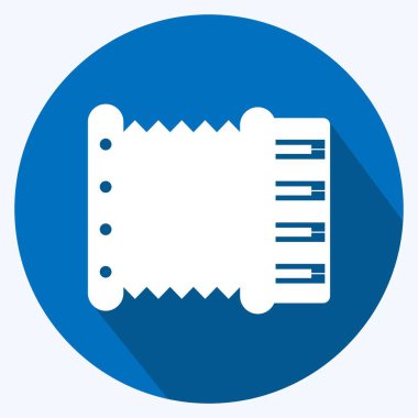 Yumuşak mavi arkaplanda izole edilmiş modaya uygun uzun gölge biçiminde akordiyon simgesi