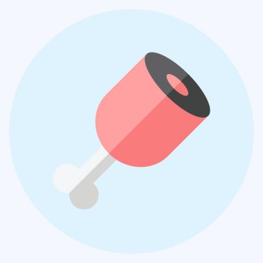 Yumuşak mavi arkaplanda izole edilmiş modaya uygun düz bir şekilde pişirilmiş jambon simgesi