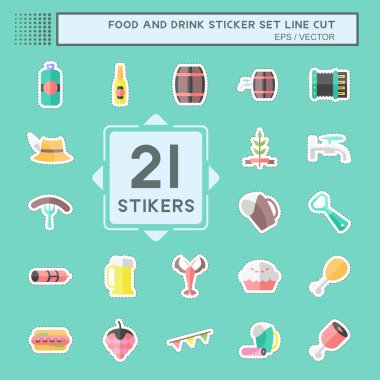 Gıda ve İçecek Etiketi Mavi arka planda izole edilmiş modaya uygun olarak ayarlandı