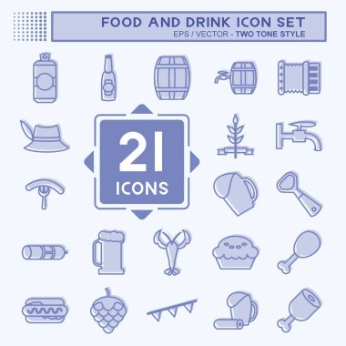 Gıda ve İçecek Simgesi Yumuşak mavi arkaplanda izole edilmiş iki ton biçiminde ayarlandı