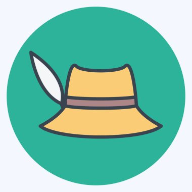 Yumuşak mavi arkaplanda izole edilmiş moda renk arkadaşı tarzında Kadın Şapkası Simgesi