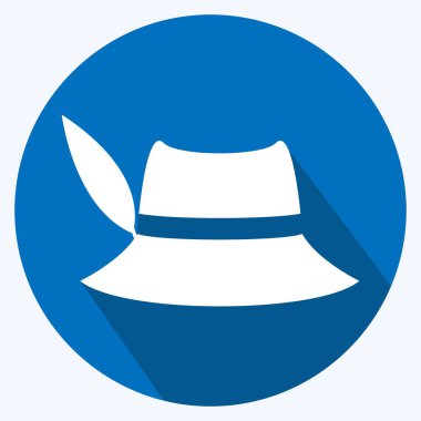 Yumuşak mavi arka planda izole edilmiş modaya uygun uzun gölge tarzında Kadın Şapkası Simgesi