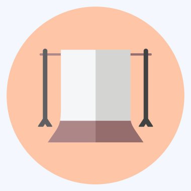 Yumuşak mavi arkaplanda izole edilmiş modaya uygun düz biçimdeki Back Stand Simgesi