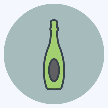 Yumuşak mavi arkaplanda izole edilmiş modaya uygun renk eş biçiminde şişe simgesi