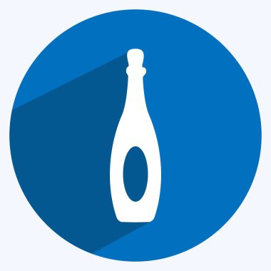 Yumuşak mavi arkaplanda izole edilmiş modaya uygun uzun gölge biçiminde şişe simgesi