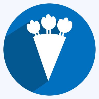 Yumuşak mavi arkaplanda izole edilmiş modaya uygun uzun gölge biçiminde buket simgesi