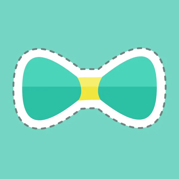 Bow Tie Sticker Trendy Line Cut Isolated Blue Background — стоковый вектор