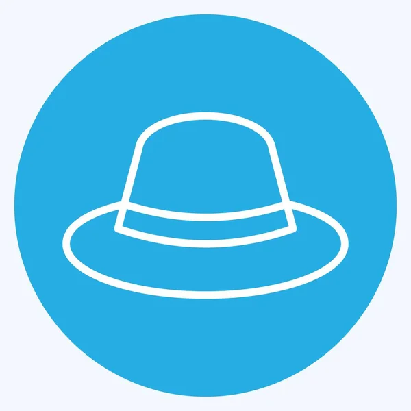 柔らかい青の背景に隔離された流行の青い目のスタイルの帽子のアイコン — ストックベクタ