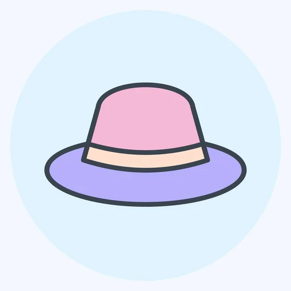 Chapeau Icône Dans Style Mate Couleur Mode Isolé Sur Fond — Image vectorielle