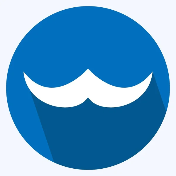 Moustache Icon Trendy Long Shadow Style Isolated Soft Blue Background — Stockvektor