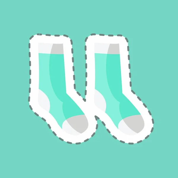 Socks Sticker Trendy Line Cut Isolated Blue Background — Stock Vector