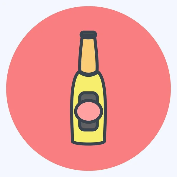 Beer Bottle Icon Trendy Color Mate Style Isolated Soft Blue —  Vetores de Stock