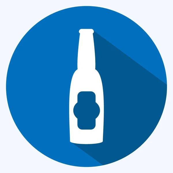 Beer Bottle Icon Trendy Long Shadow Style Isolated Soft Blue — 스톡 벡터