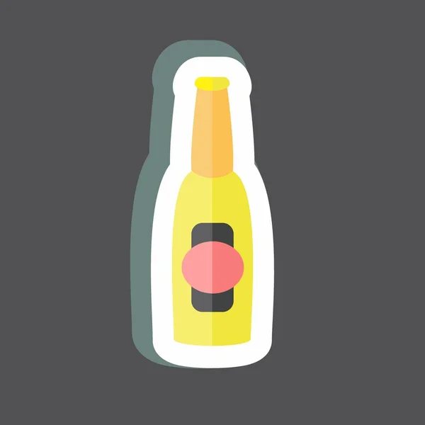 Bierflesje Sticker Trendy Geïsoleerd Zwarte Achtergrond — Stockvector