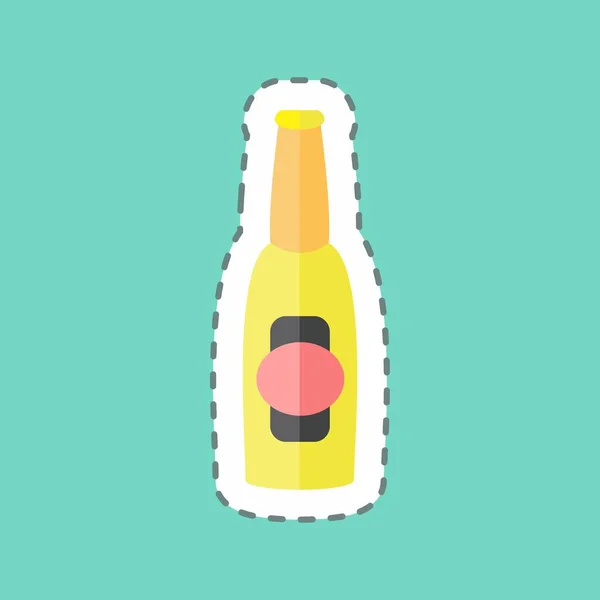 Beer Bottle Sticker Trendy Line Cut Isolated Blue Background — Wektor stockowy