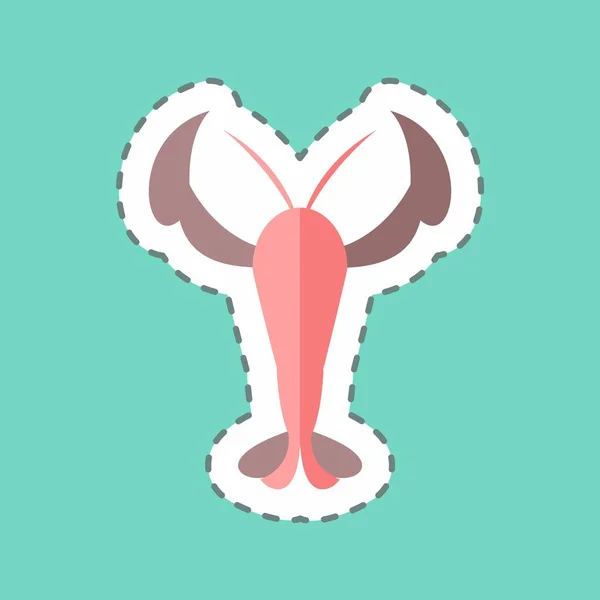 Lobster Sticker Trendy Line Cut Isolated Blue Background — Wektor stockowy