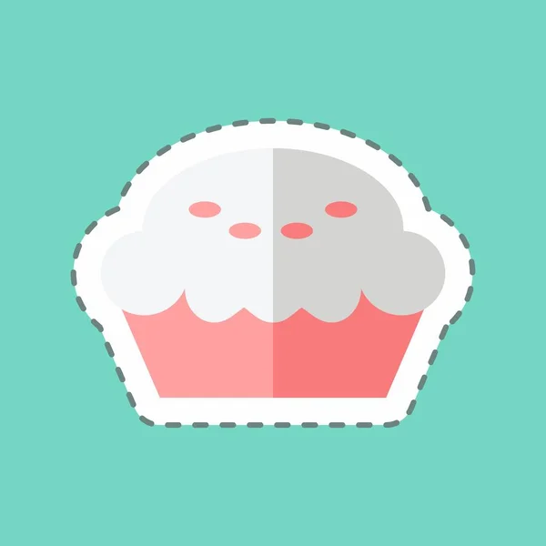 Pie Sticker Trendy Line Cut Isolated Blue Background — стоковый вектор