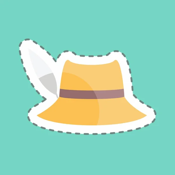 Woman Hat Sticker Trendy Line Cut Isolated Blue Background — Archivo Imágenes Vectoriales