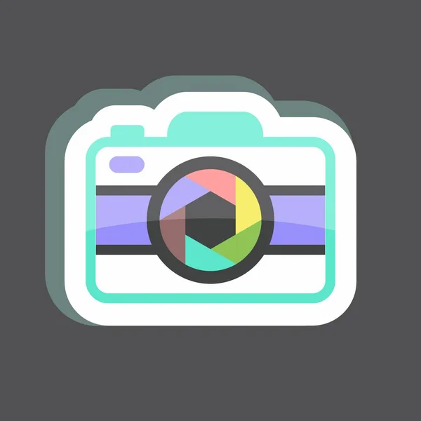 Camera Sticker Trendy Geïsoleerd Zwarte Achtergrond — Stockvector