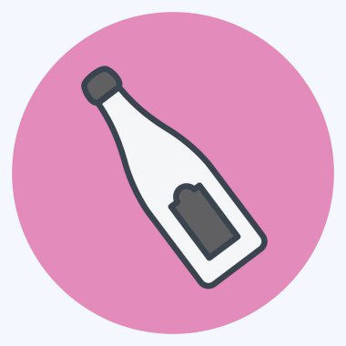 Şampanya şişesi simgesi yumuşak mavi arka planda izole edilmiş modaya uygun bir eş stili