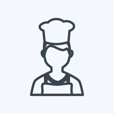 Yumuşak mavi arkaplanda izole edilmiş modaya uygun çizgi biçiminde Şef Simgesi