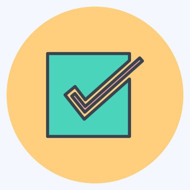 Yumuşak mavi arkaplanda izole edilmiş moda renk eşleşmesi biçiminde Düzen Simgesini onayla