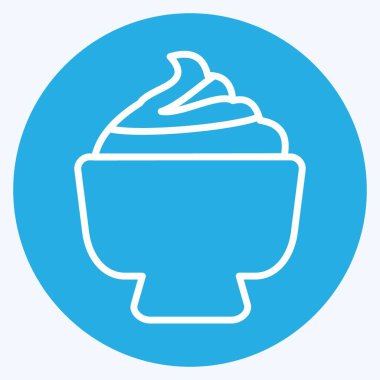 Krem Bowl Simgesi Modaya uygun mavi gözler tarzında yumuşak mavi arkaplanda izole