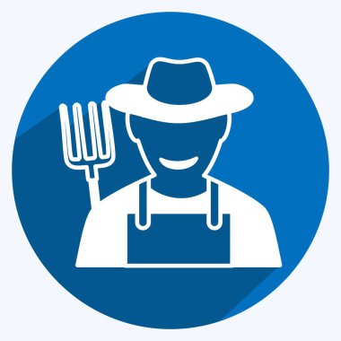 Yumuşak mavi arkaplanda izole edilmiş modaya uygun uzun gölge biçimindeki Çiftçi Simgesi