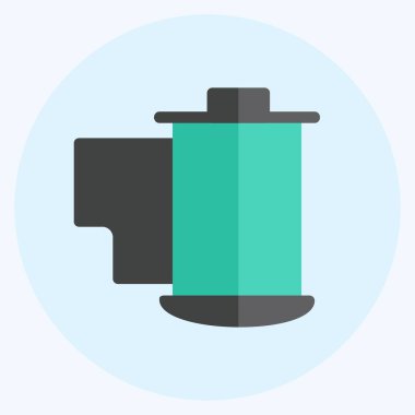 Yumuşak mavi arkaplanda izole edilmiş modayı gösteren film makarası simgesi simgesi