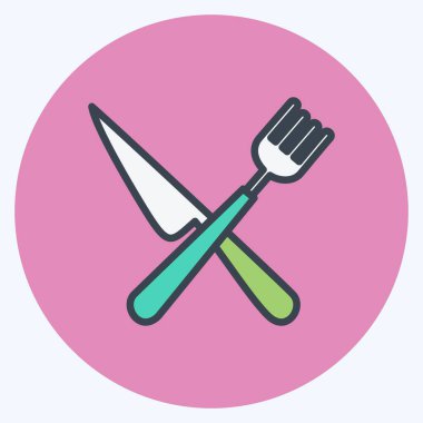 Çatal ve Bıçak Simgesi modaya uygun renk eş biçimi yumuşak mavi arkaplan üzerinde izole