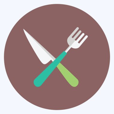 Çatal ve Bıçak Simgesi modayı takip eden düz stil yumuşak mavi arkaplanda izole