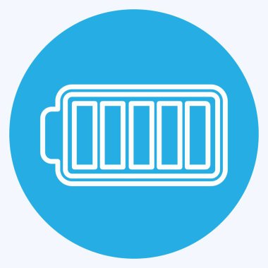 Yumuşak mavi arkaplanda izole edilmiş, modaya uygun mavi gözlü Tam Batarya Simgesi