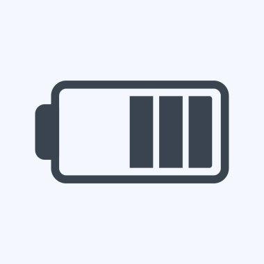 Yumuşak mavi arkaplanda izole edilmiş modaya uygun kabartma biçimindeki Batarya Simgesi