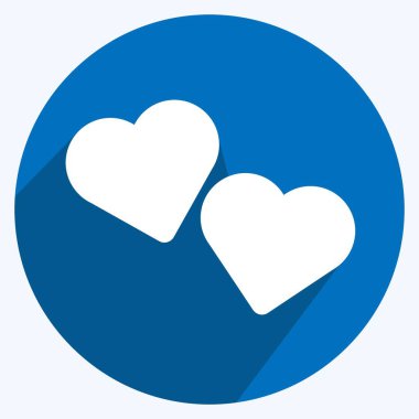 Yumuşak mavi arkaplanda izole edilmiş, modaya uygun, uzun gölge tarzında Hearts Simgesi