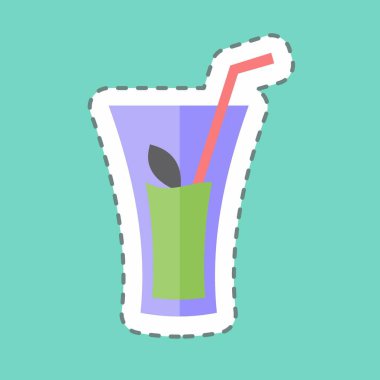 Moda satırında bitkisel içecek etiketi mavi arkaplanda izole edildi